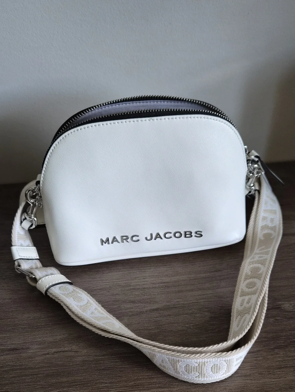 Marc Jacobs White Leather Dome Crossbody with Logo Strap